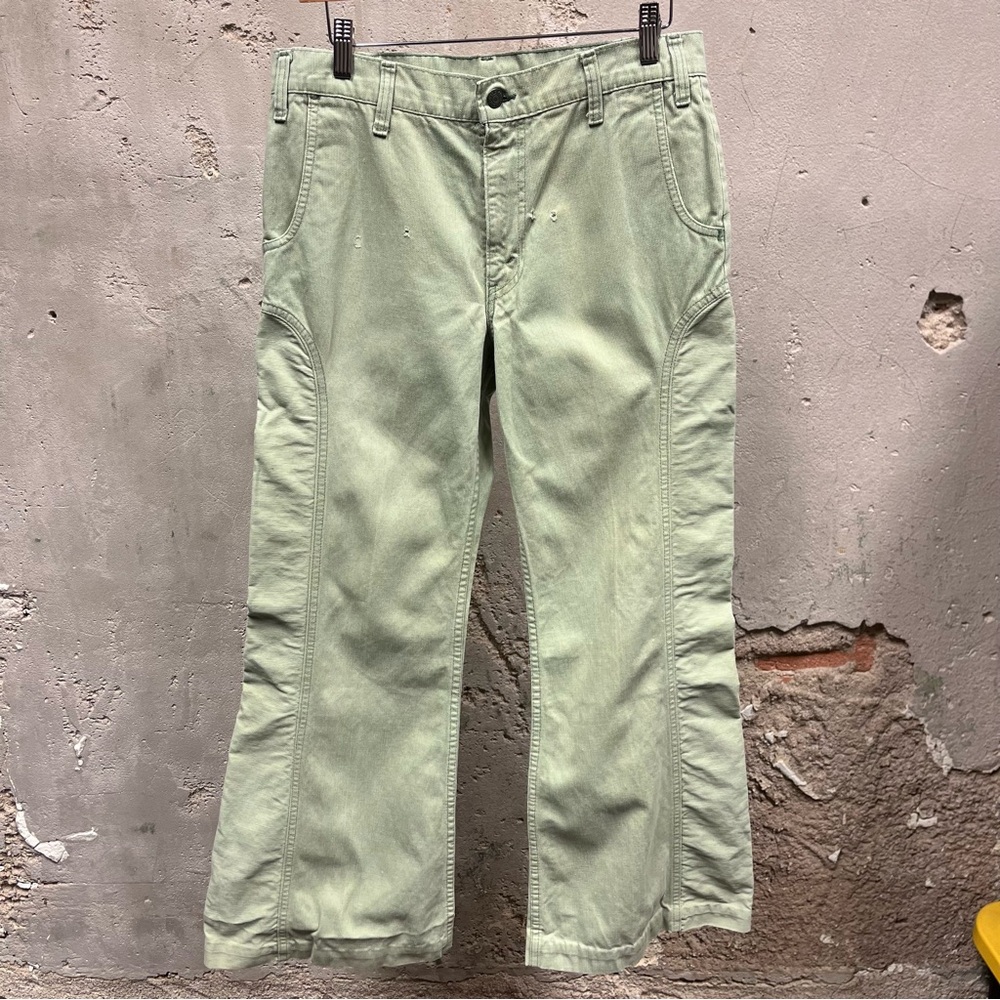 Levi's Green Corduroy 1970s Flare Leg Talon Zipper 32x32 White Tab Western Pants